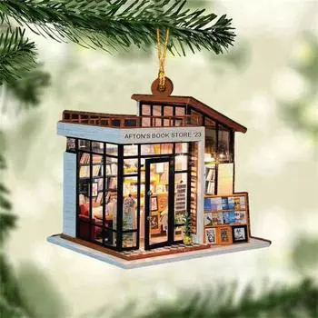 Книжная полка рождественские украшения 2D плоские акриловые книжный магазин украшение рождественская елка подвесное украшение для любителей книг подарки A