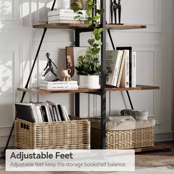 Книжный шкаф, 4-уровневая лестничная книжная полка, А-образная полка-дисплей с лестницей, органайзер для хранения с лестничной полкой для гостиной, домашнего офиса коричневый