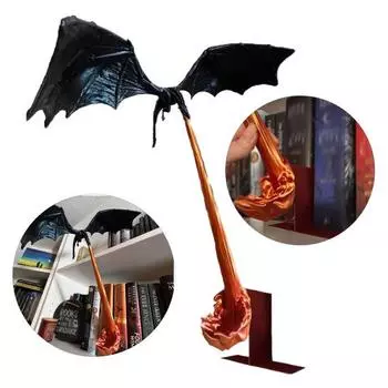 Книжный уголок «Пламя дракона» на Хэллоуин, готический летающий дракон, подставка для книг, скульптура в виде крылатого дракона, вставка для книжной полки B