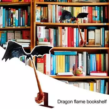 Книжный уголок с драконом и пламенем, готический летающий дракон, книжный держатель, скульптура, вставка для книжной полки, украшение, орнамент B
