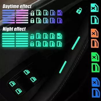 Кнопка окна автомобиля, цветная светящаяся наклейка, переключатель подъема окна автомобиля, ночная флуоресцентная наклейка, напоминание о свечении салона автомобиля