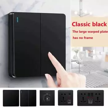 Кнопка питания Depoguye Black Wall, международный универсальный кнопочный выключатель света, выключатель Villa Hotel 220 В 86 мм*86 мм