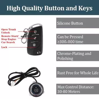 Кнопка запуска и остановки автомобиля Сигнализация Кнопка запуска двигателя Бесключевой доступ Стартер Противоугонная система Вход Зажигание Стартер Выключатель 12 В