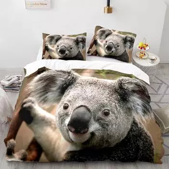 Комплект постельного белья с изображением коалы, милый комплект постельного белья с рисунком животных, полиэстеровый пододеяльник с пальмовыми листьями для детей, полный/двуспальный/королевский/королевский размер 70x133cm 2pcs