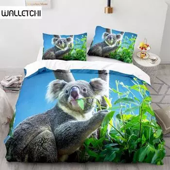 Koala Duvet Cover Set Microfiber Australia Animal Comforter Cover Queen for Kids Boy Girl Funny Lovely Koala on Tree Bedding Set EU single(135x200cm)