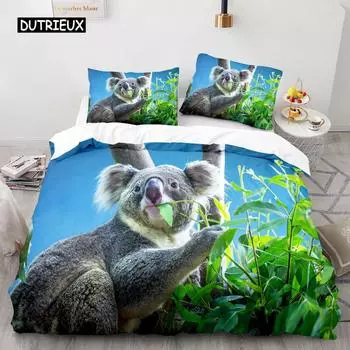 Koala Duvet Cover Set Microfiber Australia Animal Comforter Cover Queen for Kids Boy Girl Funny Lovely Koala on Tree Bedding Set EU single(135x200cm)