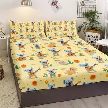 Koala Guitar 3-Piece Bedding Set, Literary Band Style With 2 Pillowcases, Suitable For Bedroom (Hobby, Personality) 99cmx199cm