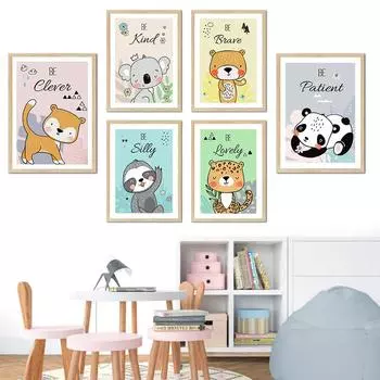 Коала Панда Лев Ленивец Медведь Леопард Цитаты Настенная живопись на холсте Плакаты на скандинавскую тему и принты настенные панно для декора детской комнаты 21cm30cm NoFrame