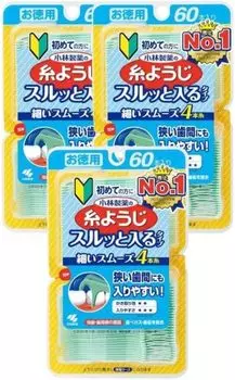 Kobayashi Pharmaceutical Thread Tooth Slip Type Easy to get between narrow teeth Floss Pick Dental Floss 60 pieces x 3 pieces &