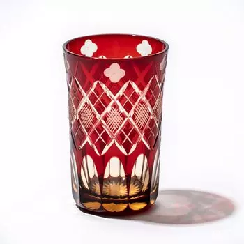 Кобо Эдо Кирико Ёцуба и стакан с рыбными гребнями Yarai TB94419AR в деревянной коробке Сделано в Японии [Официальный представитель Таймуро] (янтарно-красный)