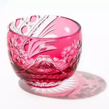 Kobo Official Direct Crystal Edo Kiriko Fuji Cherry Blossom and Kagome Crest Glass Cup Paulownia Box Сделано в Японии [Taimuro Sales] (Золотой Красный)