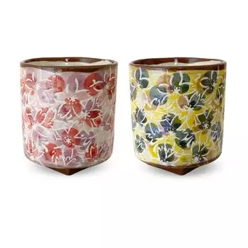 Kobo Sho Full Bloom Corner Takadai Tea Cup Pair Hasami Ware Made in Japan J-kitchens ~ (Pink Blue)