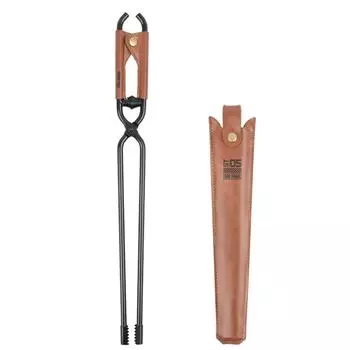 Кочерга для костра с кожаным чехлом, зажимы для угля для барбекю, кочерга с длинной ручкой, щипцы для костра, устойчивые к ожогам, инструменты для кемпинга и барбекю