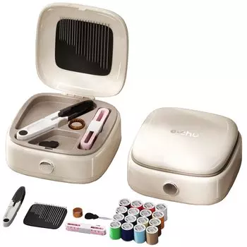 KOCOMIO Швейные инструменты для шитья, двухслойное магнитное хранилище, включает в себя 16 цветов шитья для начальной школы, домашнего шитья, плотного шитья кремовый