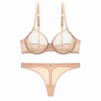 Код бюстгальтер стринги верх и низ комплект сексуальный прозрачный бюстгальтер шорты комплект экстремальное нижнее белье [Сексуально 1701] Прозрачный (SD303+SN082-Бежевый-75B) бежевый