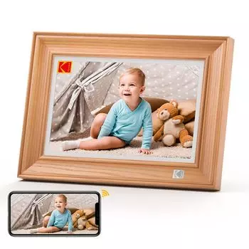 KODAK High Texture Wood Wifi Digital Photo 10-дюймовый сенсорный экран 64 ГБ SD-память Подходит в качестве подарка на юбилеи и номер модели [FHD Grain, встроенный