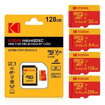 KODAK Micro SD Card Красная карта памяти 64 ГБ 128 ГБ 256 ГБ MicroSDXC TF флэш-карты для телефона U3 32GB