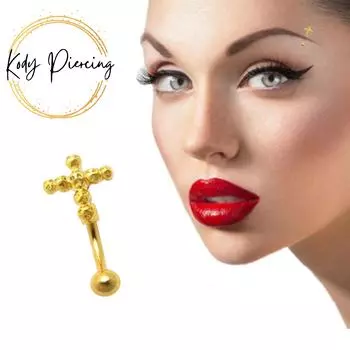 КОДИ ПИРСИНГ Готический крестообразный пирсинг с покрытием из 18-каратного золота на дуге брови и шарике - качественный пирсинг
