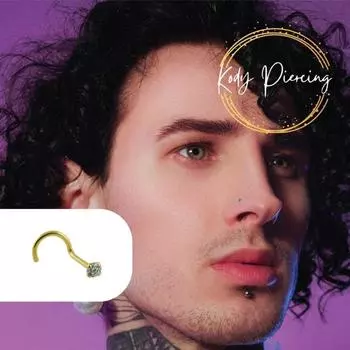 КОДИ ПИРСИНГ Пирсинг носа из цельного золота 18 карат с круглым цирконием 2 мм, прошитый 4 зубцами - качественный пирсинг