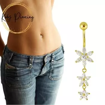 KODY PIERCING 14-каратное золото - кольцо для пупка с разноцветными цветами и драгоценными камнями - качественный пирсинг