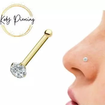KODY PIERCING 14-каратное золото, пирсинг, драгоценный камень, булавка для носа с настоящим бриллиантом 1,4 мм - качественный пирсинг
