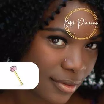 KODY PIERCING Булавка для носа из 14-каратного золота с шариком из розового камня - качественный пирсинг