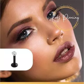 KODY PIERCING Черная губа из хирургической стали, украшенная кристаллами на 8-миллиметровом стержне из биофлекса