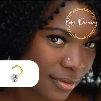 KODY PIERCING Изогнутая заклепка из цельного золота 14 карат, украшенная квадратным цирконом диаметром 1,5 мм.