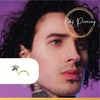 KODY PIERCING Изогнутый стержень из золота 14 карат, украшенный звездочкой из циркона диаметром 3 мм.