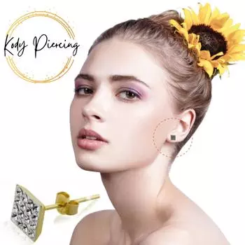 KODY PIERCING Ювелирные изделия для пирсинга из 9-каратного золота, квадратная шпилька для ушей с множеством драгоценных камней - качественный пирсинг