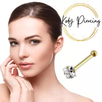 KODY PIERCING Ювелирные изделия для пирсинга из 9-каратного золота с кубическим цирконием, булавка для носа, квадратный наконечник - качественный пирсинг