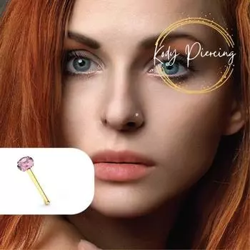 KODY PIERCING Ювелирные изделия для пирсинга из 9-каратного золота с шариковым концом, розовая булавка для носа с драгоценными камнями - качественный пирсинг