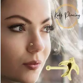 KODY PIERCING Ювелирные изделия из 9-каратного золота для пирсинга, шпильки для носа с летающей птицей - качественный пирсинг