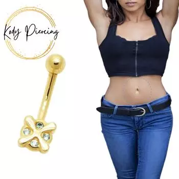 KODY PIERCING Кольцо из 14-каратного золота с 4 камнями в пупке - качественный пирсинг