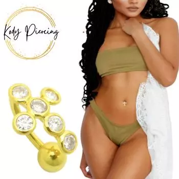 KODY PIERCING Кольцо на животе с обратным крестом из 14-каратного золота с драгоценными камнями - Качественный пирсинг