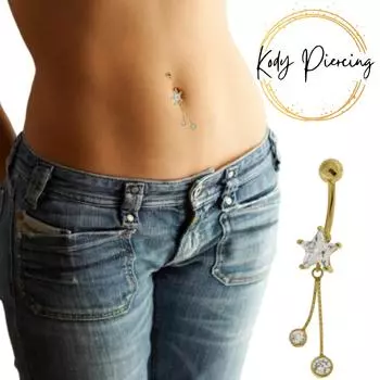 KODY PIERCING Кольцо на животе в форме звезды из 14-каратного золота с драгоценными камнями - Качественный пирсинг