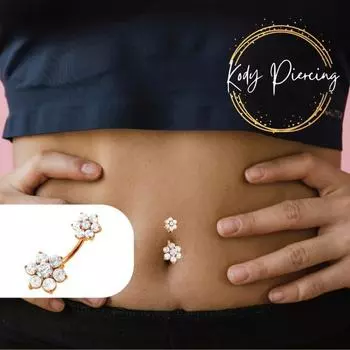 KODY PIERCING Кристаллы с покрытием из розового золота 18 карат, пирсинг с двойным цветком для пупка - качественный пирсинг