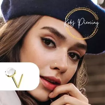KODY PIERCING Носовая шпилька L-образной формы из 9-каратного золота с жемчугом - качественный пирсинг