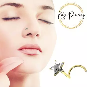KODY PIERCING Носовой винт для пирсинга из 9-каратного золота, украшенный звездой из фианита CZ - драгоценный камень 3 мм - качественный пирсинг