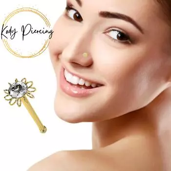 KODY PIERCING Пирсинг из 9-каратного золота, украшенный драгоценными камнями, булавка для носа со спиральным шариком - качественный пирсинг