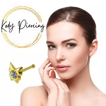 KODY PIERCING Пирсинг из 9-каратного золота, украшенный драгоценными камнями, булавка для носа в форме бабочки - качественный пирсинг