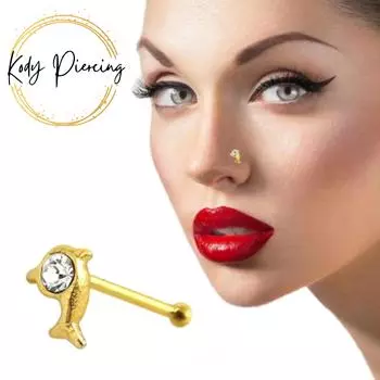 KODY PIERCING Пирсинг из 9-каратного золота, украшенный драгоценными камнями, булавка для носа с шариком в виде дельфина - качественный пирсинг