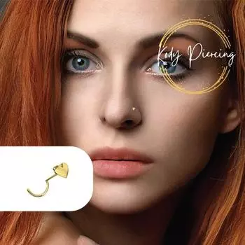 KODY PIERCING Пирсинг из цельного золота 14 карат с носовым винтом в виде сердечка - качественный пирсинг