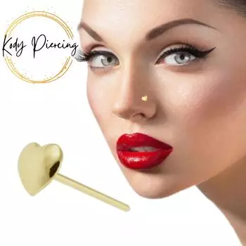KODY PIERCING Прямая шпилька для носа из 9-каратного золота с тиснением в форме сердца - качественный пирсинг