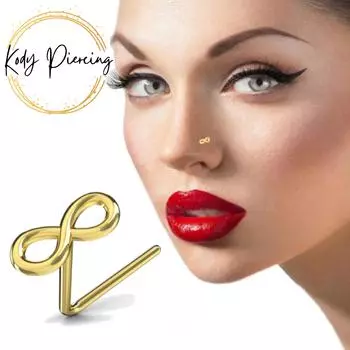 KODY PIERCING Серьги-гвоздики для бесконечного носа из 9-каратного золота L-образной формы — качественный пирсинг