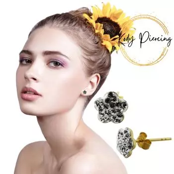 KODY PIERCING Серьги-гвоздики из 9-каратного золота с драгоценными камнями и цветами - Качественный пирсинг