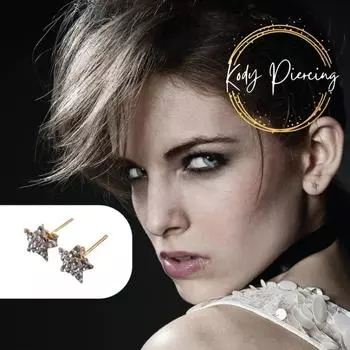 KODY PIERCING Серьги-пусеты со звездами из 9-каратного золота с драгоценными камнями - Качественный пирсинг