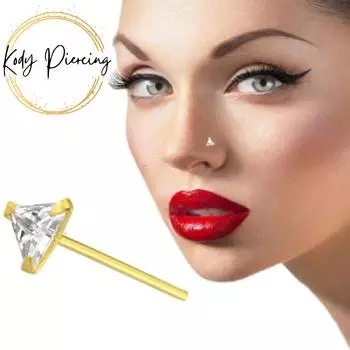 KODY PIERCING Трехугольная шпилька для носа с прямым концом из 9-каратного золота с драгоценными камнями - качественный пирсинг