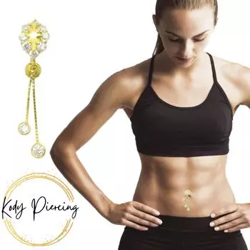KODY PIERCING Висячее кольцо на животе из 14-каратного золота с драгоценными камнями - Качественный пирсинг