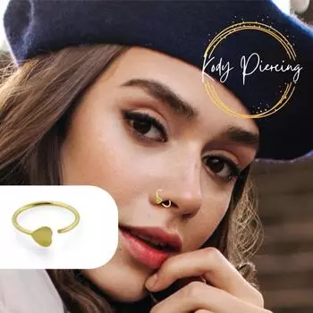 KODY PIERCING Желтое золото 14 карат, украшение для пирсинга в носу с сердцем - качественный пирсинг